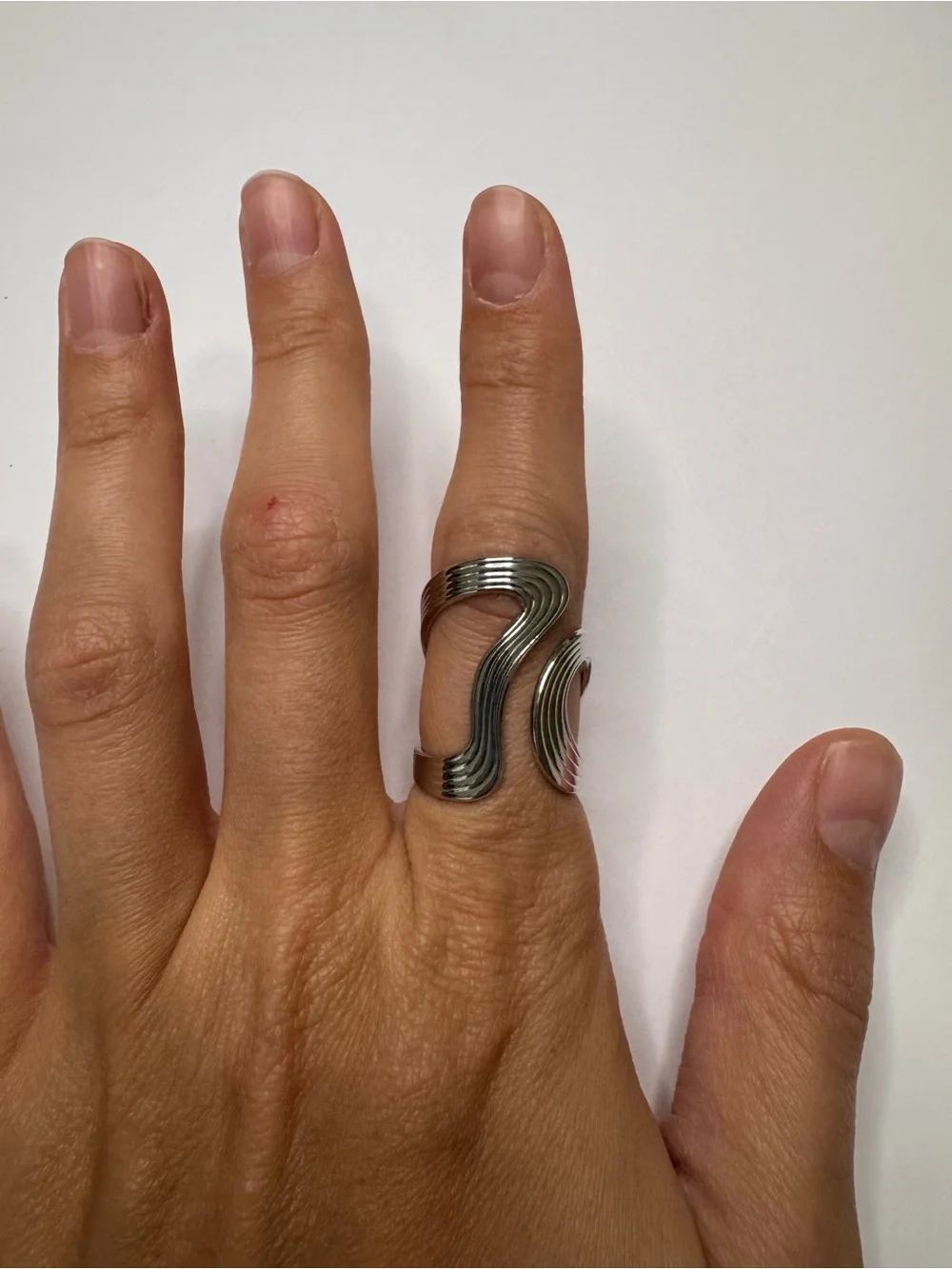 New Silver-Tone Adjustable Statement Ring | Modern Sculptural Wave Ring